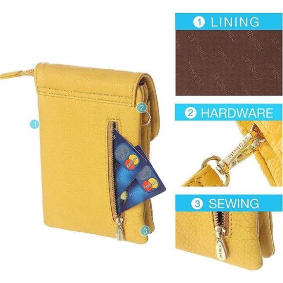 Roomy Pockets Small Crossbody Bags Cell Phone Wallet Mustard Yellow - Picture 4 of 7